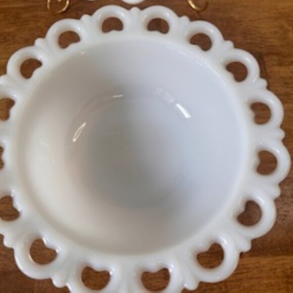 Vintage Milk Glass‎ Lace Edge Bowl Platter Set Westmoreland Style Open Loop Rim - Picture 3 of 6